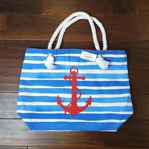 NWT Punctuate Nautical Large Canvas Summer Beach Tote Bag 20x15